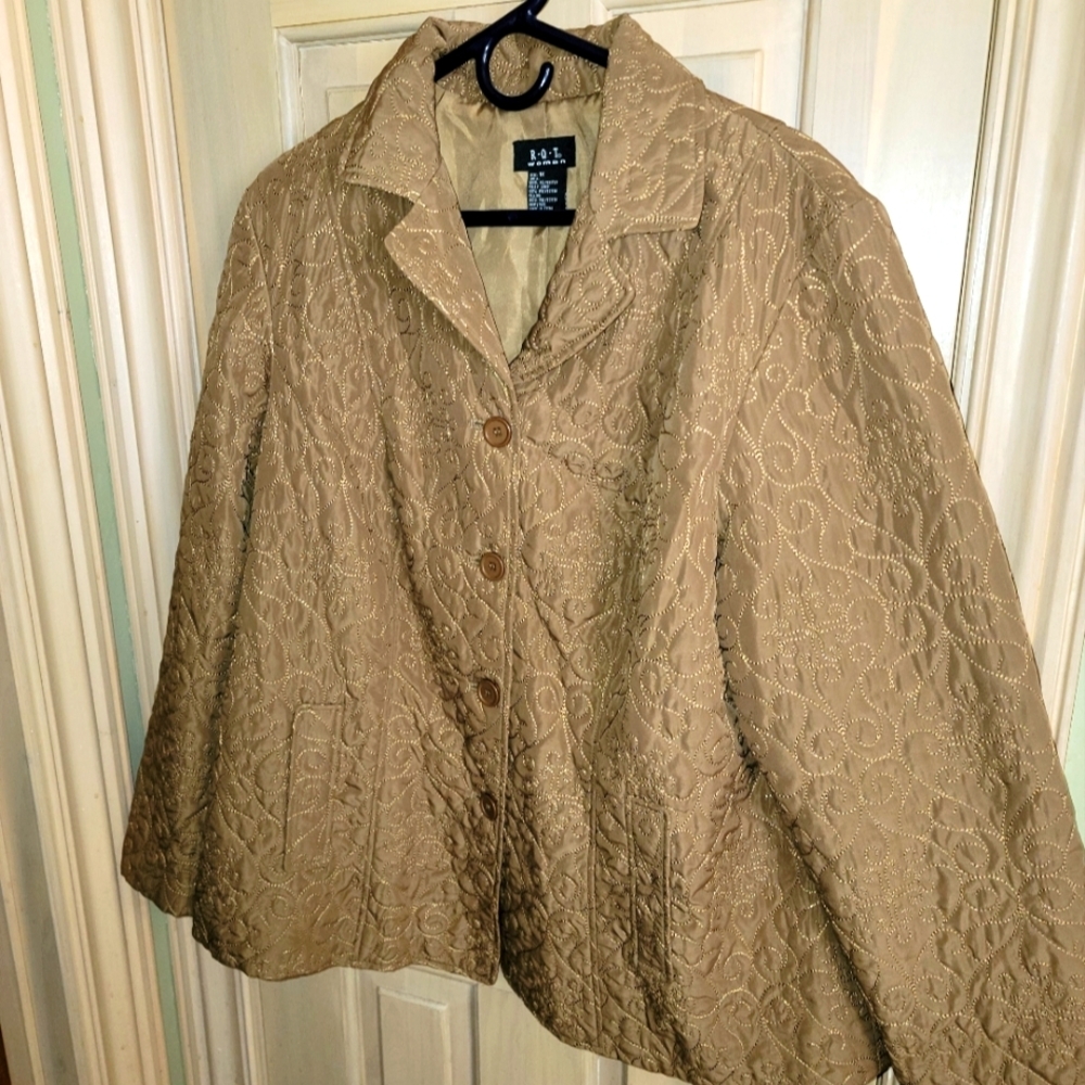 Womens plus sz 1X Tan scroll stitching Jacket Blazer by R.Q.T. - Picture 1 of 5